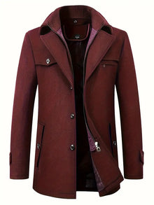 Quinten | Herren Schurwollmantel Business Casual dicke warme Jacke – Burgundisch