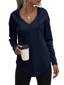 Seonie – Langarm Kapuzenpulli Mit V-ausschnitt – Marineblau