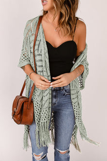 Gehäkelte Strickjacke | Fransen-Details | Boho-Chic – Sage