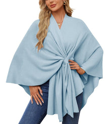 Liriane | Eleganter asymmetrischer Poncho – Himmelblau