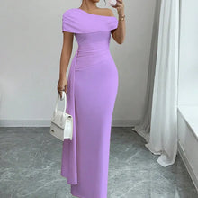 Lisete - Elegantes Ein-Schulter-Ausschnitt  Maxikleid – Lila