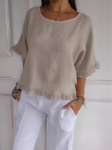 Arcella - Schickes Lässiges Oberteil mit Rüschenärmeln Damen – Beige
