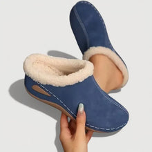 Achly – Plüsch Jeans Plateau Hausschuhe – Blau