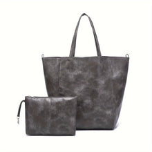 Shopper-Tasche mit Kosmetiktasche | Kunstleder | Minimalistisches Design – Grau