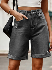 Ausgefranste Bermuda-Shorts mit Saum - Charlotte – Grau