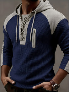 Freddie – Strukturierter Gerippter Pullover Mit Kapuze – Marineblau