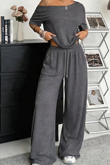 Cosima - Locker geschnittenes Set aus Oberteil und Hose – Dunkelgrau