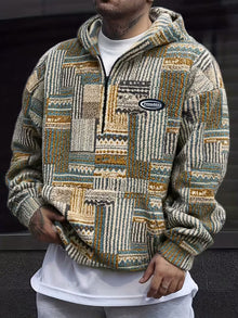 Silvain – Bedrucktes Kapuzen Sweatshirt Mit Reißverschluss – Olivgrün