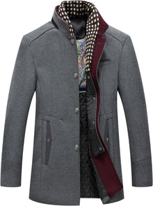 Herren Wintermantel | Elegantes Design | Stehkragen | Warm Gefüttert – Grau
