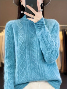 Bequemer gestrickter Pullover mit langen, kuscheligen Ärmeln für Damen | Perfekt für zwanglose Tage – Blau