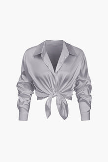 Florentine | Elegante Langarm-Bluse aus seidigem Satin – Grau