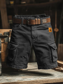 Herren Retro Outdoor Ripstop Mehrzweck Cargo Shorts – Schwarz