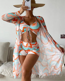 Lydia | 3-teiliges Bikini-Set mit Druck – Orange