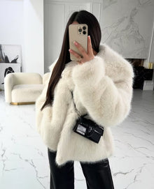Zefina – Oversize-jacke Mit Langen Ärmeln Aus Kunstfell – Beige