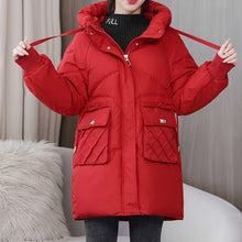 Lässiger Zip-Up Kapuzen Puffy Wintermantel für Damen | Ideal für Herbst/Winter – Rot