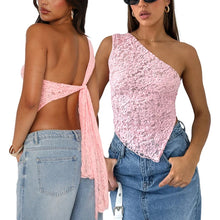 Asymmetrisches Spitzen-Top | Rückenfrei | Verspielte Schnürung – Rosa