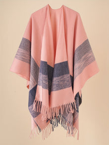 Kyrine - Poncho Schal Mit Fransen Und Geometrischem Muster – Rosa