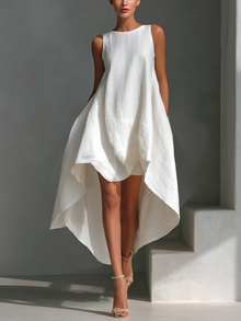 Elvina - Luftiges Midikleid aus Leinen – Weiß