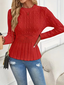 Bellie - Grob Gestrickter Pullover Mit Rundhalsausschnitt – Rot