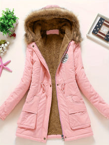 Gemütlicher Fleecegefütterter Kapuzen Wintermantel für Damen | Ideal für Herbst/Winter – Rosa