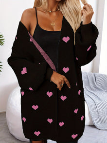 Lässige Herzmuster Strickjacke Für Damen | Perfekt für lässige Tage – Schwarz