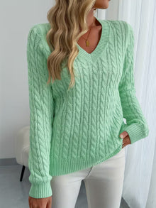 Lenea – Langarm Pullover Mit Zopfmuster – Grün