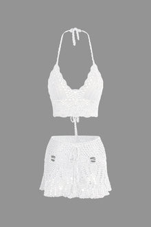 Marina | Häkel-Zweiteiler mit Crop-Top & Minirock – Weiß