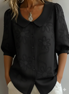 Aurélie™ — Leichte Bluse mit floralem Design für natürliche Eleganz – Schwarz