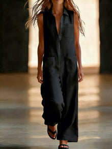 Kristiana - Lässiger Overall Mit Weitem Bein Und Tasche – Schwarz
