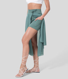 2-in-1 Rockshorts | Transparenter Überrock | Sportlich-feminin – Türkis