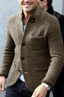Blazer mit Knöpfen und hohem Kragen für Herren – Khaki