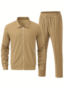 Warmer Einfarbiger Reißverschluss Trainingsanzug Mit Jacke Und Jogginghose Für Herren | Perfekt für Outdoor-Aktivitäten – Khaki