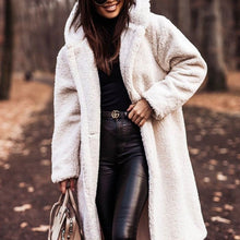 Damen Teddyfell-Mantel mit Kapuze – Stylischer und warmer langer Wintermantel für kalte Tage – Weiß