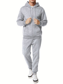 Moderner Unifarbener Trainingsanzug mit Kapuzenpullover und Hose für Herren | Perfekt für den Alltag – Hellgrau