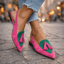 Lorena Sandalen mit Riemen und Quasten – Rosa und Grün