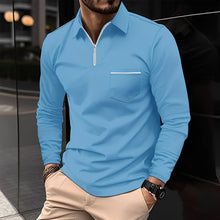 Florent - Herren-Langarm-Polo mit Zipper – Hellblau