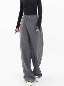 Nela – Hoch Taillierte Hose Mit Asymmetrischem Schnitt – Grau