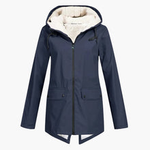 Wasserabweisender Trenchcoat mit Kapuze für Damen – Marineblau