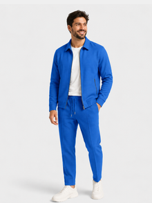 Tobiana - Set Aus Strukturierter Jacke MIT Reißverschluss Und Hose MIT Kordelzug – Blau