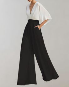 Melanie | Lässiger Jumpsuit mit weiten Beinen – Weiß Schwarz