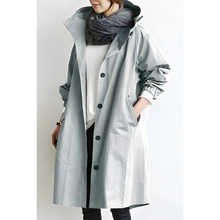 Damen Oversize Trenchcoat mit Kapuze – Lässiger, wasserabweisender Mantel in Grau für den Übergang – Hellblau