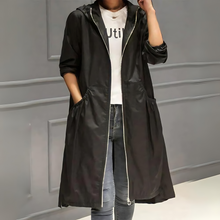 Eleganter Mittellanger Herbstsregenmantel für Damen – Schwarz