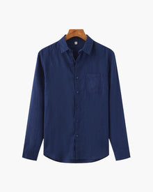 Kai | Lightweight Langarm Herren Sommer Leinenhemd – Blau