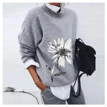 Damen Blumen Lässiger Pullover | Warme – Grau