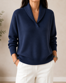 Samilla – Langarmpullover Mit V-ausschnitt – Marineblau