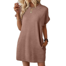 Clariss | Damen T-Shirt Kleid Kurzarm Rundhals Mini Sommer – Hellbraun