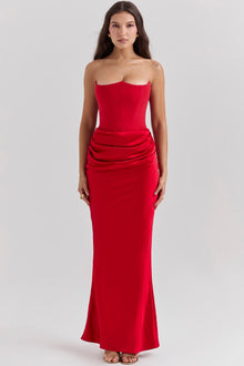 Satinella™ – Elegantes trägerloses Satin Abendkleid – Rot