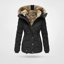 Jasmin | Damen Gepolsterte lange Winterjacke mit Kapuze – Schwarz