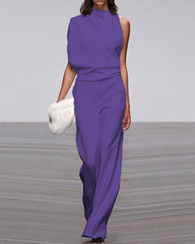 Isabel - Eleganter Jumpsuit mit Stehkragen – Lila