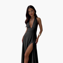 Maxikleid mit Schlitz & Neckholder - Damen Abendmode – Schwarz